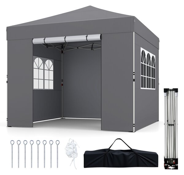 Costway Gazebo pieghevole da esterno con parete laterale rimovibili, Tendone da giardino in tessuto oxford Grigio