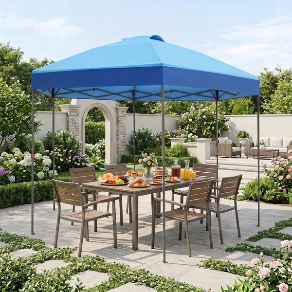 Costway Gazebo pieghevole da giardino con altezza regolabile picchetti e corde, 360 x 360 cm Gazebo pop-up Blu