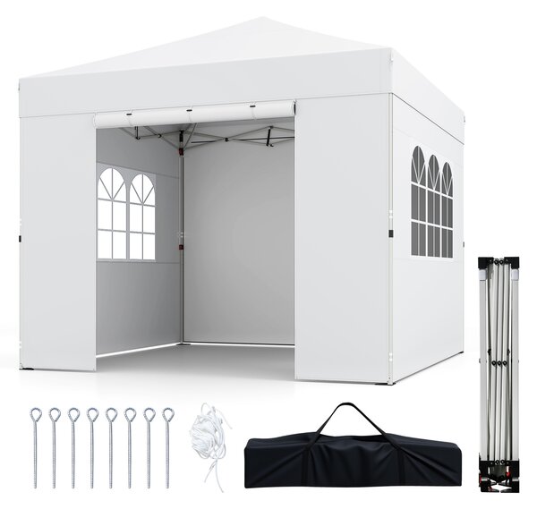 Costway Gazebo pieghevole da esterno con parete laterale rimovibili, Tendone da giardino in tessuto oxford Bianco