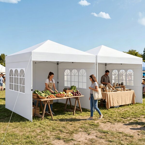 Costway Gazebo pieghevole da esterno con parete laterale rimovibili, Tendone da giardino in tessuto oxford Bianco