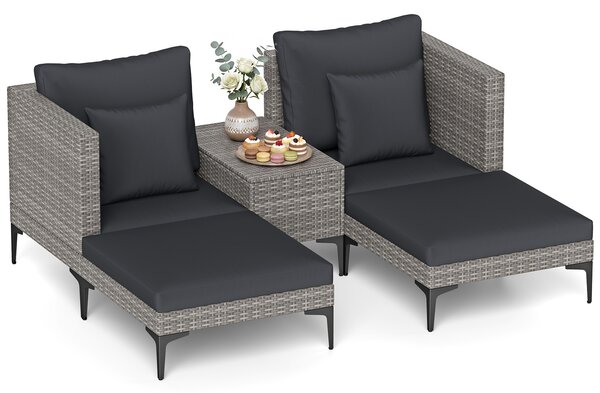 Costway Salotto da giardino esterno 5 pezzi con 2 poltrone 2 poggiapiedi e 1 tavolino, Set di mobili da giardino in rattan Grigio