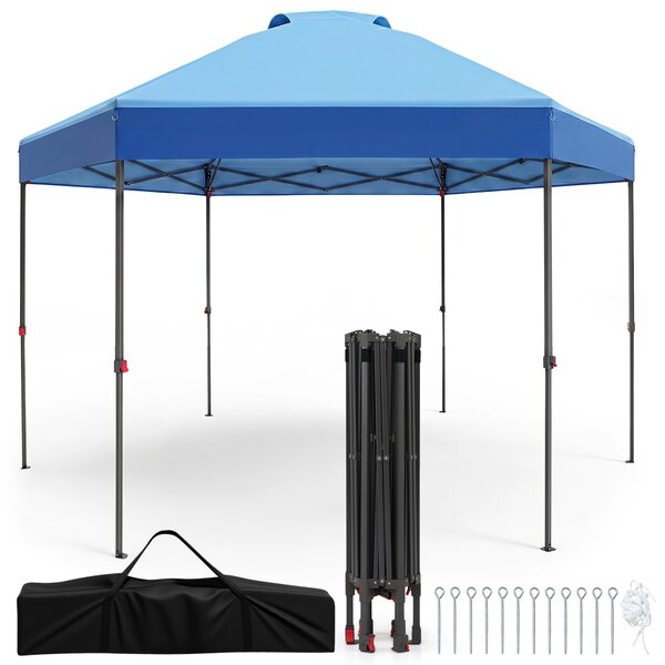 Costway Gazebo pieghevole da giardino con altezza regolabile picchetti e corde, 360 x 360 cm Gazebo pop-up Blu
