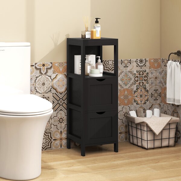 Costway Mobiletto multiuso in legno per soggiorno, Mobile bagno con 2 cassetti estraibili e vano aperto Nero