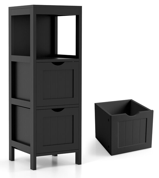 Costway Mobiletto multiuso in legno per soggiorno, Mobile bagno con 2 cassetti estraibili e vano aperto Nero