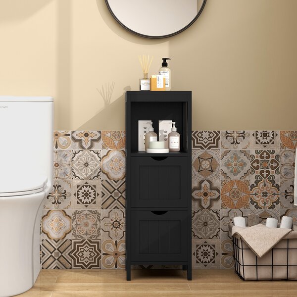 Costway Mobiletto multiuso in legno per soggiorno, Mobile bagno con 2 cassetti estraibili e vano aperto Nero
