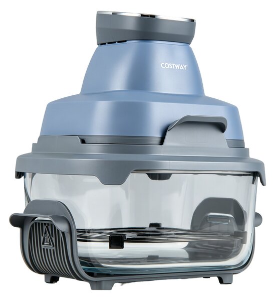 Costway 4 L Friggitrice ad aria portatile con 2 griglie 2 contenitori vetro con coperchio forno ad aria calda, Friggitrice elettrica 1500 W Blu