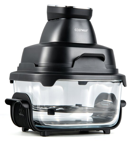 Costway 4 L Friggitrice ad aria portatile con 2 griglie 2 contenitori vetro con coperchio forno ad aria calda, Friggitrice elettrica 1500 W Nero
