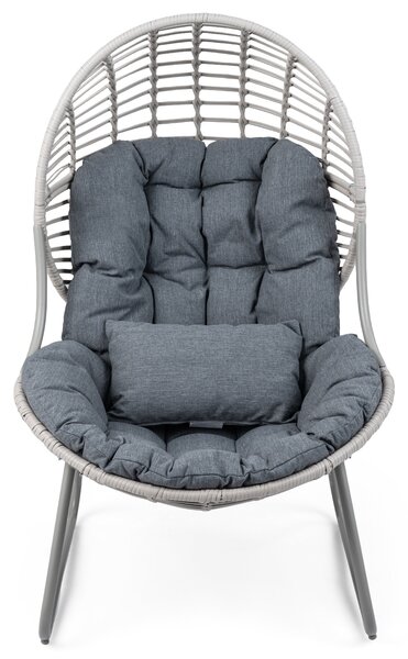 Costway Poltrona da giardino in pe rattan con cuscino imbottito sedile ampio e telaio in metallo, Sedia relax a nido max 150 kg Grigio