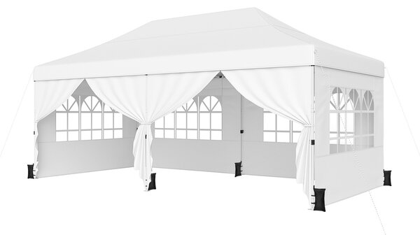 Costway Gazebo da giardino esterno con 6 pareti rimovibili, Gazebo da esterno pieghevole altezza regolabile Bianco