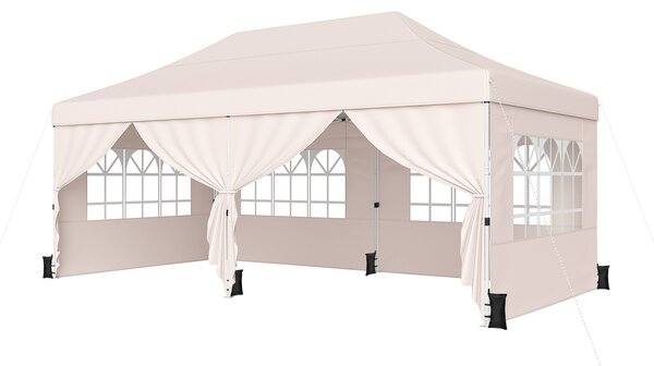 Costway Gazebo da giardino esterno con 6 pareti rimovibili, Gazebo da esterno pieghevole altezza regolabile Beige