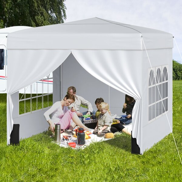 Costway Gazebo da giardino pieghevole con 4 pannelli laterali altezza regolabile borsa da trasporto, Gazebo da esterno impermeabile Bianco