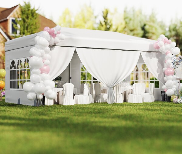 Costway Gazebo da esterno pieghevole con pareti laterali 6 sacchi di sabbia e borsa, Gazebo regolabile in altezza Bianco