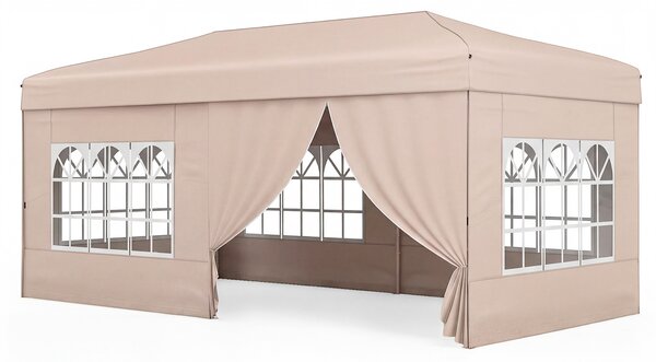 Costway Gazebo da esterno pieghevole con pareti laterali 6 sacchi di sabbia e borsa, Gazebo regolabile in altezza Beige