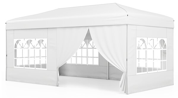 Costway Gazebo da esterno pieghevole con pareti laterali 6 sacchi di sabbia e borsa, Gazebo regolabile in altezza Bianco