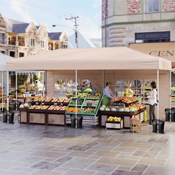Costway Gazebo da esterno pieghevole con pareti laterali 6 sacchi di sabbia e borsa, Gazebo regolabile in altezza Beige