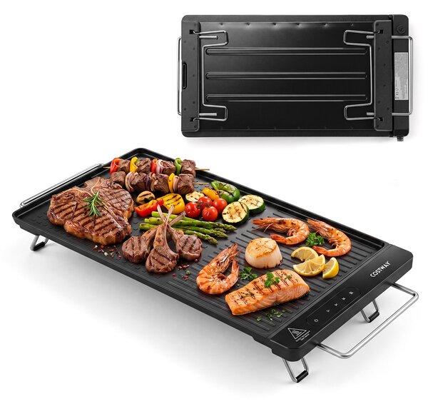 Costway 1300w Piastra elettrica con temperatura regolabile termostato manici retrattili e gambe pieghevoli, Piastra grill elettrica