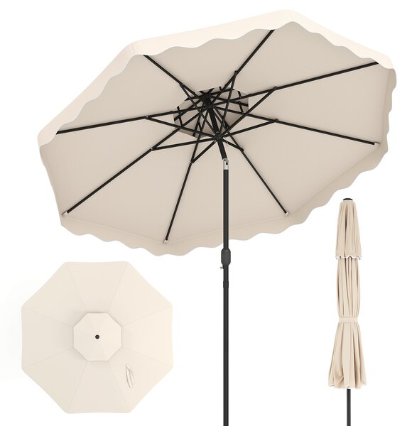 Costway Ombrellone da giardino con 8 costole palo in metallo, Ombrellone da esterno inclinabile 30° 3 x 2,6 m Beige