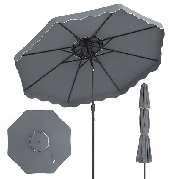 Costway Ombrellone da giardino con 8 costole palo in metallo, Ombrellone da esterno inclinabile 30° 3 x 2,6 m Grigio