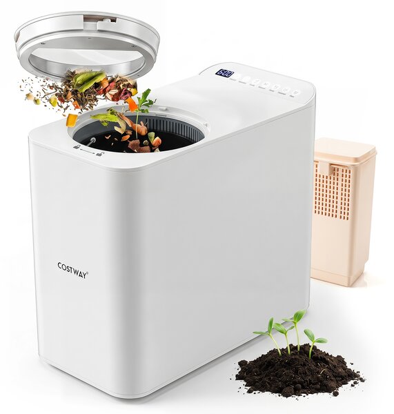 Costway Compostiera elettrica da cucina 3 L asciugatura macinatura raffreddamento, Bidone per rifiuti organici con timer filtro e finestra visibile