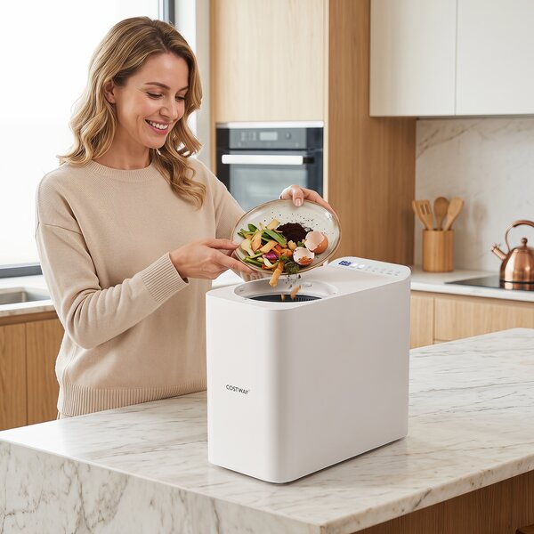 Costway Compostiera elettrica da cucina 3 L asciugatura macinatura raffreddamento, Bidone per rifiuti organici con timer filtro e finestra visibile