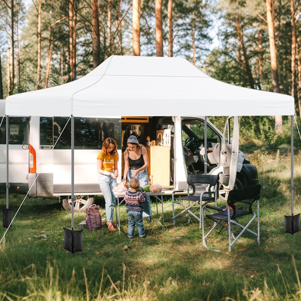 Costway Gazebo da giardino 3 x 4,5 m con 4 pareti laterali removibili, Gazebo da esterno pieghevole altezza regolabile Bianco