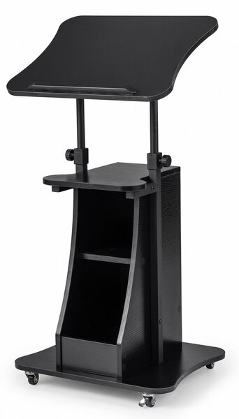 Costway Leggio per podio in legno con altezza regolabile piano reclinabile e 2 scomparti portaoggetti, Scrivania in piedi Nero