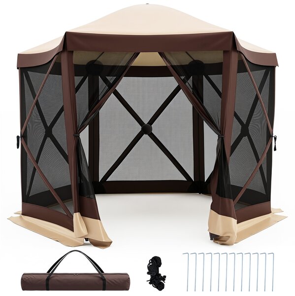 Costway Gazebo da giardino con telaio in fibra di vetro pareti in rete 2 borse e 11 picchetti, Gazebo da esterno pieghevole S