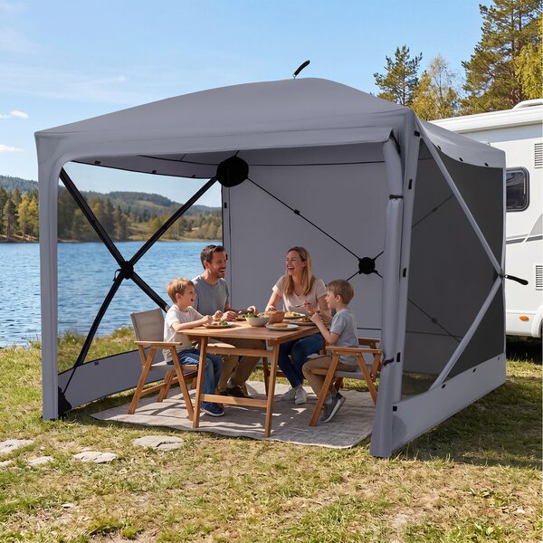 Costway Gazebo da giardino con 2 pareti laterali removibili telaio in fibra di vetro 2 borse e 11 picchetti, Gazebo pop-up da esterno
