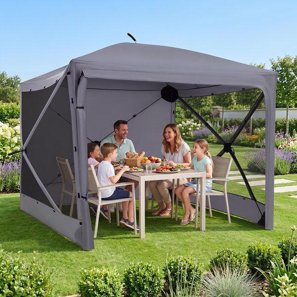 Costway Gazebo da giardino con 2 pareti laterali removibili telaio in fibra di vetro 2 borse e 11 picchetti, Gazebo pop-up da esterno