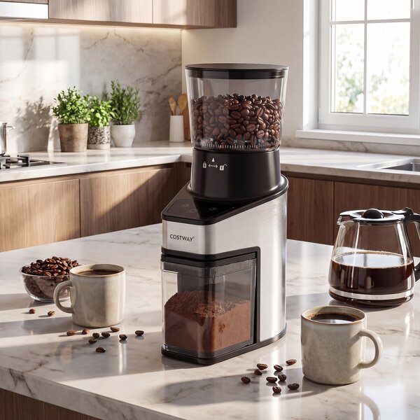 Costway Macina caffè elettrico con 60 livelli di macinatura, Macinacaffè antistatico con dispaly e timer 150 W