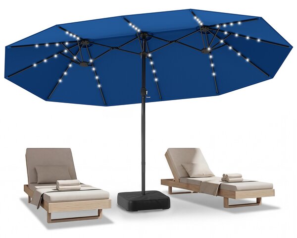 Costway Ombrellone a doppio lato con 48 luci LED solari da 470cm, Ombrello da patio con pannello solare auto-caricante Blu scuro
