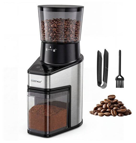 Costway Macina caffè elettrico con 60 livelli di macinatura, Macinacaffè antistatico con dispaly e timer 150 W