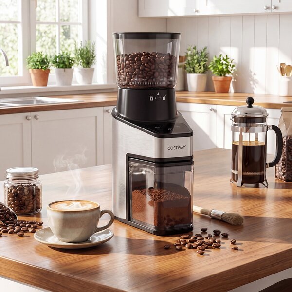 Costway Macina caffè elettrico con 60 livelli di macinatura, Macinacaffè antistatico con dispaly e timer 150 W