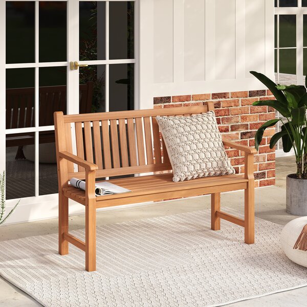 Costway Panchina da giardino con schienale e braccioli di sostegno, Panche di legno massello a 2 posti design ergonomico Giallo