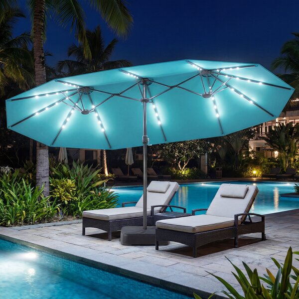 Costway Ombrellone a doppio lato con 48 luci LED solari da 470cm, Ombrello da patio con pannello solare auto-caricante Verde