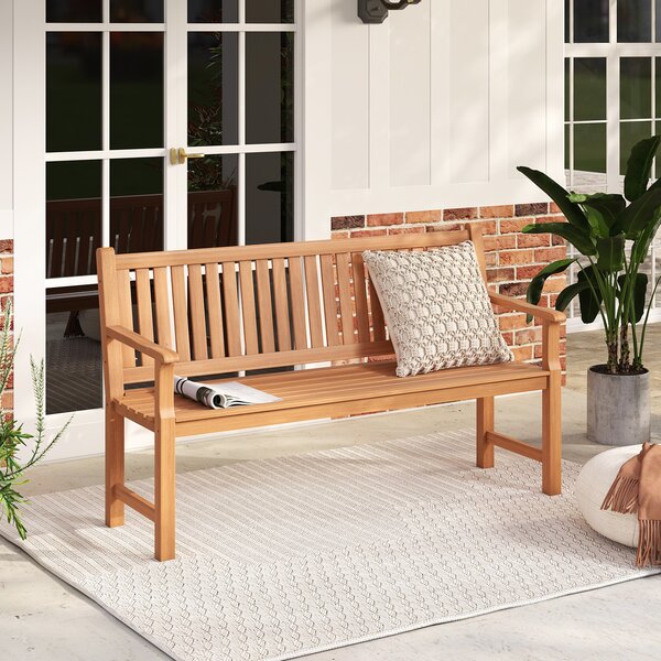 Costway Panchina da giardino con schienale e braccioli di sostegno, Panche di legno massello a 3 posti design ergonomico Giallo