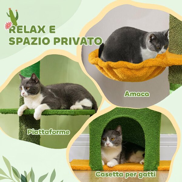 AllMyPets Albero Tiragraffi per Gatti 5 kg a Soffitto Alto 230-275 cm con Amaca Casetta Piattaforme colore Verde
