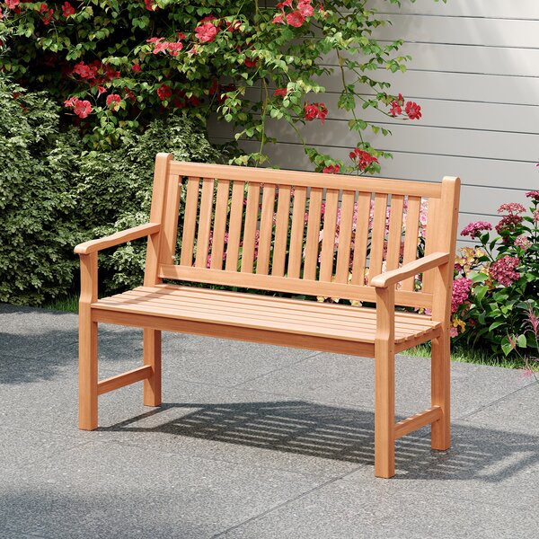 Costway Panchina da giardino con schienale e braccioli di sostegno, Panche di legno massello a 2 posti design ergonomico Giallo