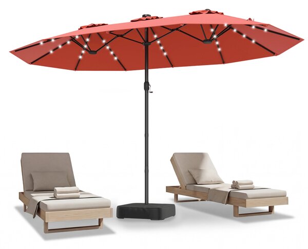 Costway Ombrellone a doppio lato con 48 luci LED solari da 470cm, Ombrello da patio con pannello solare auto-caricante Arancione