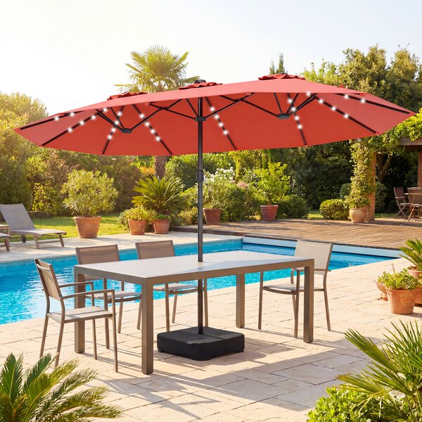Costway Ombrellone a doppio lato con 48 luci LED solari da 470cm, Ombrello da patio con pannello solare auto-caricante Arancione