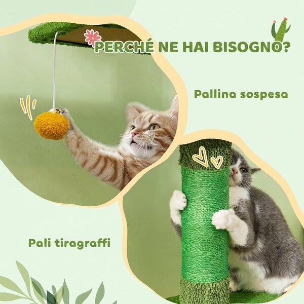 AllMyPets Albero Tiragraffi per Gatti 5 kg a Soffitto Alto 230-275 cm con Amaca Casetta Piattaforme colore Verde