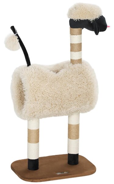 AllMyPets Albero Tiragraffi per Gatti a Forma di Pecora con Naso Nero Pali in Juta Tunnel e Pallina colore Marrone Chiaro
