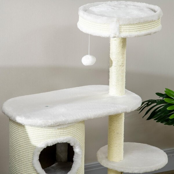 AllMyPets Albero Tiragraffi per Gatti Alto 100 cm con Palo Graffiatoio in Sisal Cesto e Casetta a 2 Livelli colore Crema