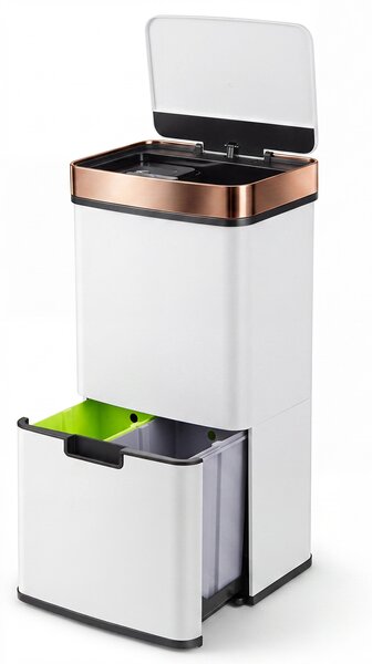 Costway Cestino per rifiuti in acciaio inox 72L, Bidone della spazzatura da cucina con sensore di movimento 2 cestini Oro