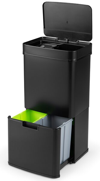 Costway Cestino per rifiuti in acciaio inox 72L, Bidone della spazzatura da cucina con sensore di movimento 2 cestini Nero