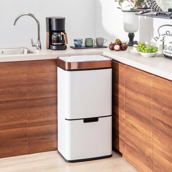 Costway Cestino per rifiuti in acciaio inox 72L, Bidone della spazzatura da cucina con sensore di movimento 2 cestini Oro