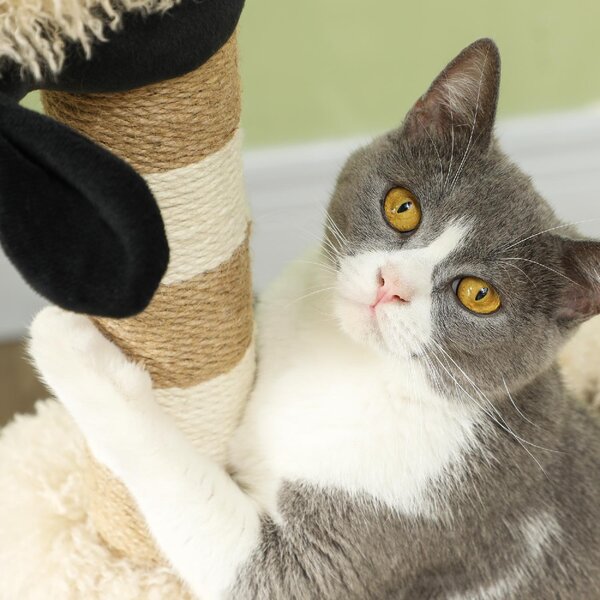 AllMyPets Albero Tiragraffi per Gatti a Forma di Pecora con Naso Nero Pali in Juta Tunnel e Pallina colore Marrone Chiaro