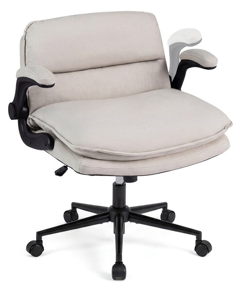 Costway Sedia da ufficio con funzione dondolo e altezza regolabile, Poltrona relax con braccioli ribaltabili e 5 ruote portata 150 kg Beige