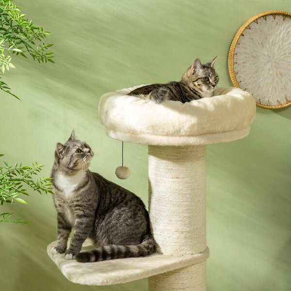 AllMyPets Albero Tiragraffi per Gatti Alto 105 cm con Palo Graffiatoio in Sisal Cestino Pallina Sospesa in Peluche colore Beige
