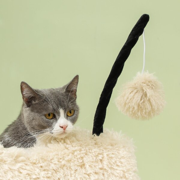 AllMyPets Albero Tiragraffi per Gatti a Forma di Pecora con Naso Nero Pali in Juta Tunnel e Pallina colore Marrone Chiaro